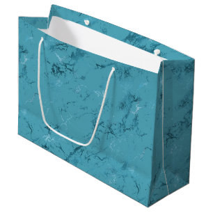Grand Sac Cadeau Mariage chic bleu aqua marbré