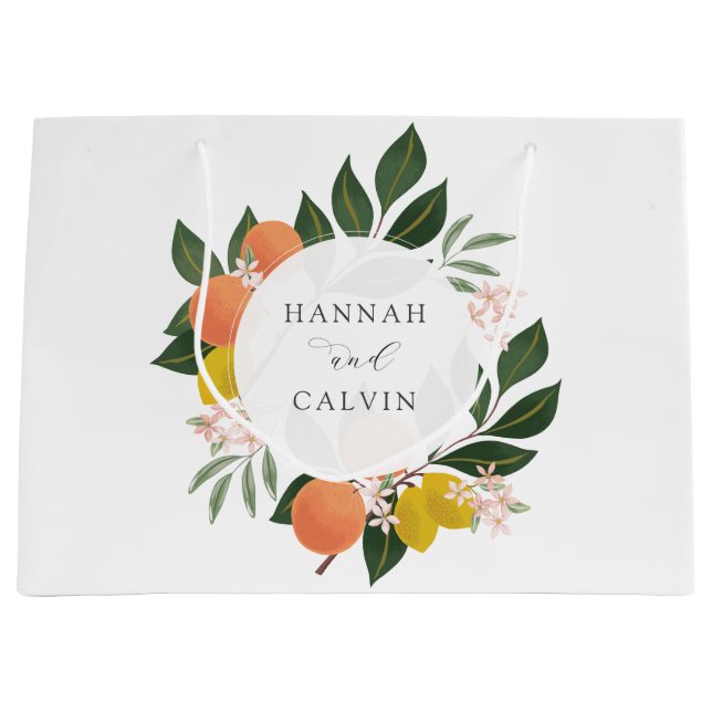 Grand Sac Cadeau Mariage Citron et Verdure (Devant)