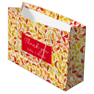 Grand Sac Cadeau Mariage Citronné Frais Feuillage Citrus