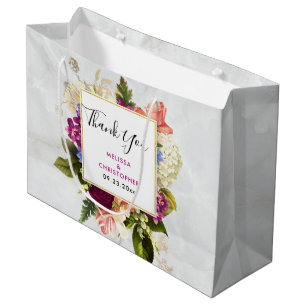 Grand Sac Cadeau Mariage de bouquet floral rose et blanc moderne