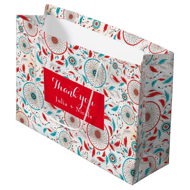 Grand Sac Cadeau Mariage de Dreamcatcher en plumes de la tribu Boho (Devant Angle)