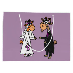 Grand Sac Cadeau Mariage drôle de jeunes mariés de chèvre