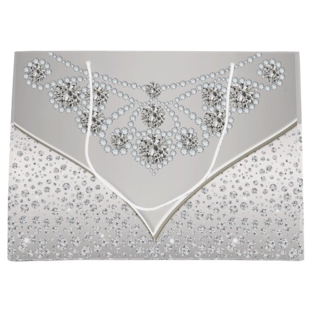 Grand Sac Cadeau Mariage Élégant de la Princesse Diamant Argent Mar (Devant)