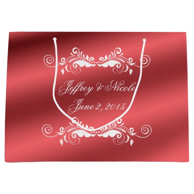 Grand Sac Cadeau Mariage élégant de satin de beau rose (Devant)