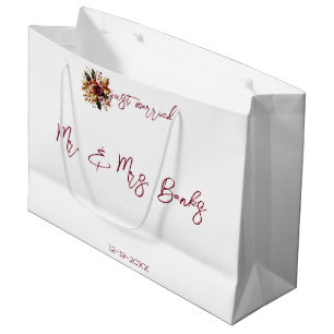 Grand Sac Cadeau Mariage élégant feuille d'or Photo Just Married