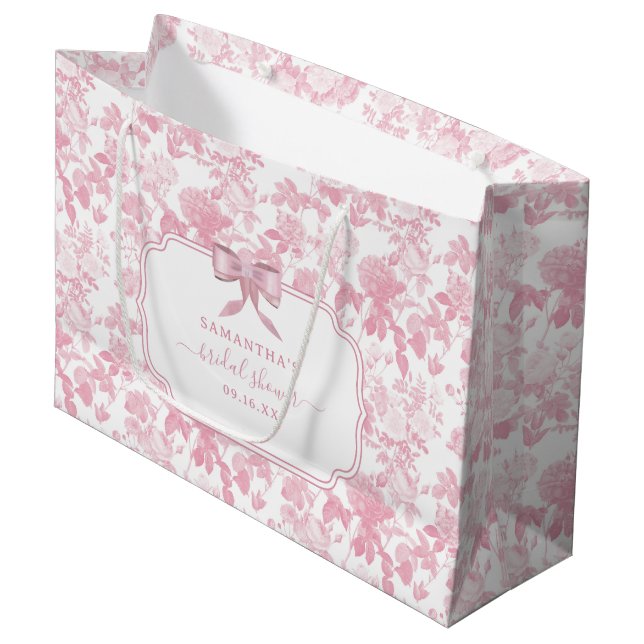 Grand Sac Cadeau Mariage Fleur Rose Blanc Chinoiserie (Devant Angle)
