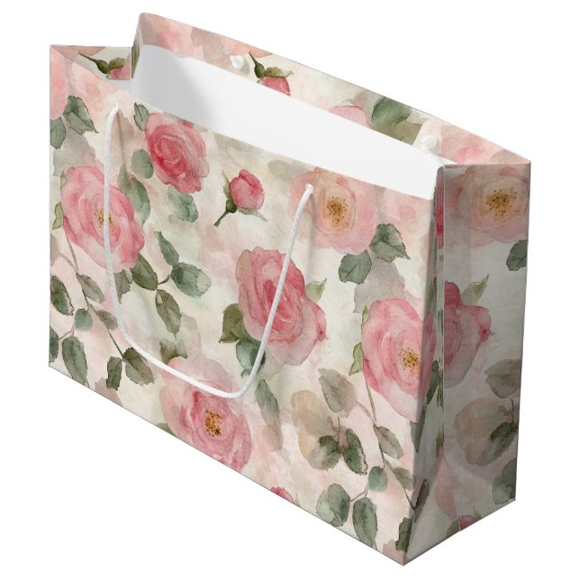 Grand Sac Cadeau Mariage Fleuriste de Roses Roses Tendres (Devant Angle)