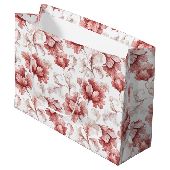 Grand Sac Cadeau Mariage Fleurs Rouges Chic (Devant Angle)