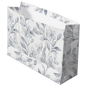 Grand Sac Cadeau Mariage Floral Argenté Élégant