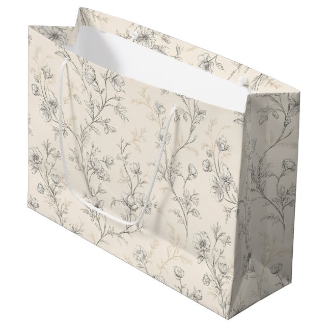 Grand Sac Cadeau Mariage Floral Chic Crème (Devant Angle)