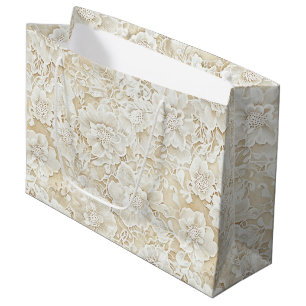 Grand Sac Cadeau Mariage floral crème ivoire romantique 