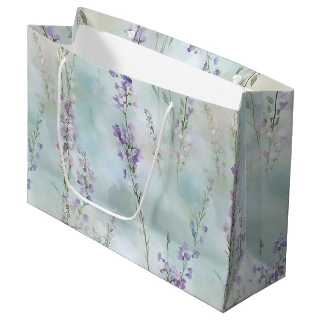 Grand Sac Cadeau Mariage Floral Lavande Violet Romantique (Devant Angle)