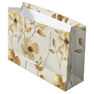 Grand Sac Cadeau Mariage floral or crème