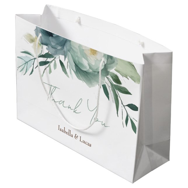 Grand Sac Cadeau Mariage floral vert Sage (Dos Angle)