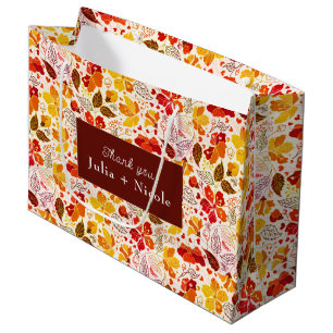 Grand Sac Cadeau Mariage Florales de Tropicaux d'Hibiscus Orange Br