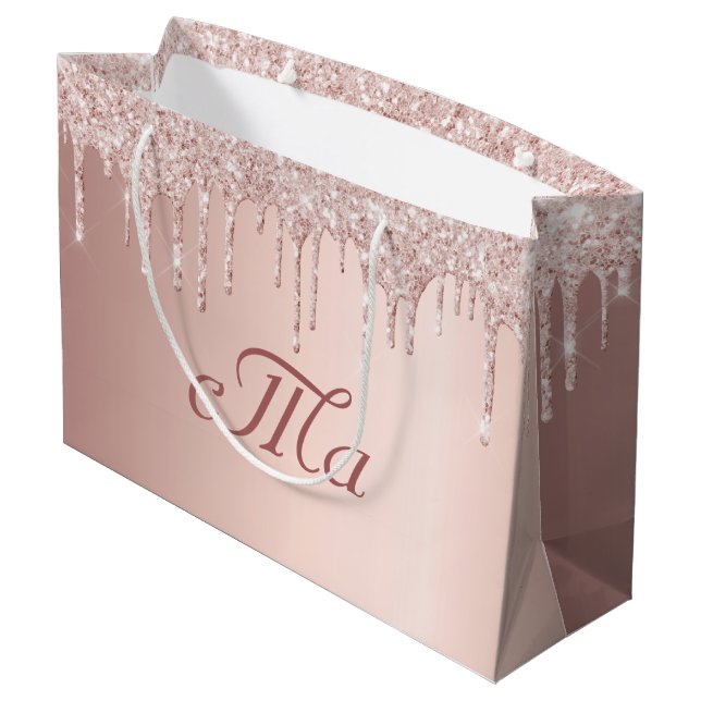 Grand Sac Cadeau Mariage luxueux rose or brillant rose monogramme (Dos Angle)