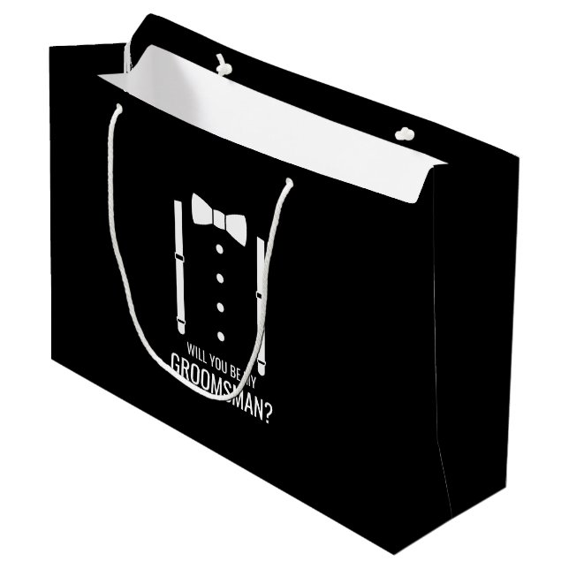 Grand Sac Cadeau Mariage noir Bow Cravate Groomsman Proposition (Devant Angle)