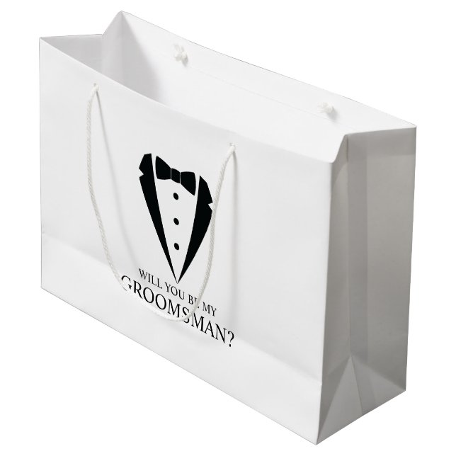 Grand Sac Cadeau Mariage noir Tuxedo Suit Groomsman Proposition (Devant Angle)