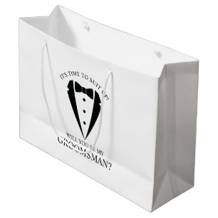 Grand Sac Cadeau Mariage noir Tuxedo Suit Groomsman Proposition