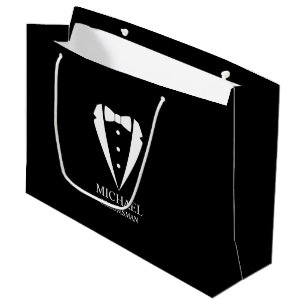 Grand Sac Cadeau Mariage noir Tuxedo Suit Groomsmen personnalisé