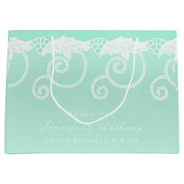 Grand Sac Cadeau Mariage nuptiale Tiffany Mint Green White Royal La (Devant)