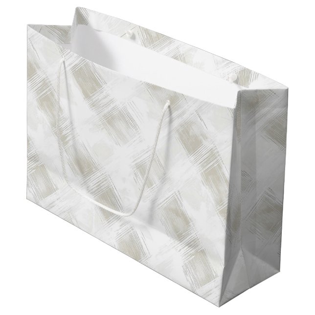 Grand Sac Cadeau Mariage Rayures Blanches Crème Chic (Devant Angle)