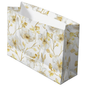 Grand Sac Cadeau Mariage Romantique Chic Or Blanc Floral Fête de Ma