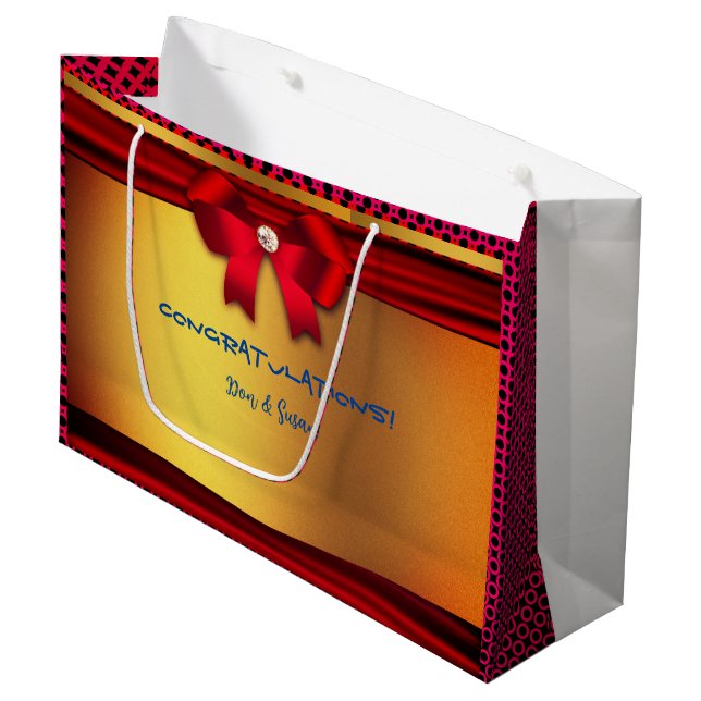 Grand Sac Cadeau Mariage rouge or - Vacances & plus (Devant Angle)