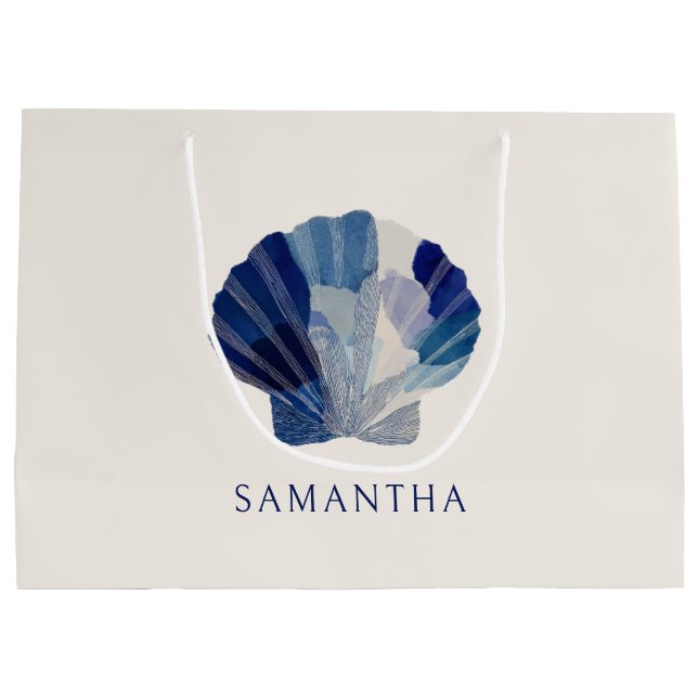 Grand Sac Cadeau Mariage Seashells Blue Beach Party Invité (Dos)