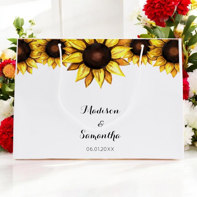 Grand Sac Cadeau Mariage Tournesol Jaune Blanc   (Créateur téléchargé)