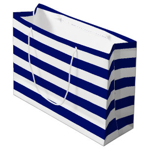 Grand Sac Cadeau Marine audacieuse et rayures horizontales blanches
