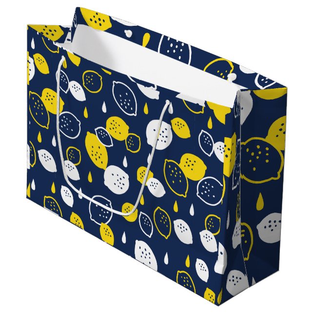 Grand Sac Cadeau Marine Blue Lemon Art - Refresh Citrus Design (Devant Angle)