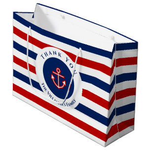 Grand Sac Cadeau Marine marine Bleu Rouge Blanc rayures