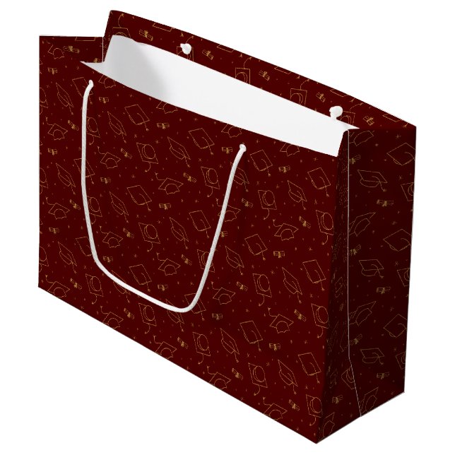 Grand Sac Cadeau Maroon et Gold Graduation Cap Toss (Devant Angle)