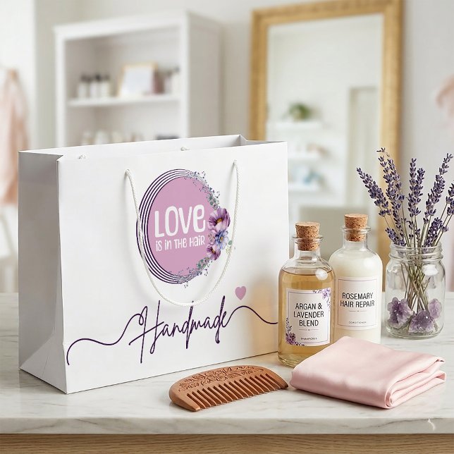 Grand Sac Cadeau Marque d'Accessoires de Cheveux Floraux de Boutiqu (lavender theme Floral Hair Accessory Brand Boutique Large Gift Bag for small business)