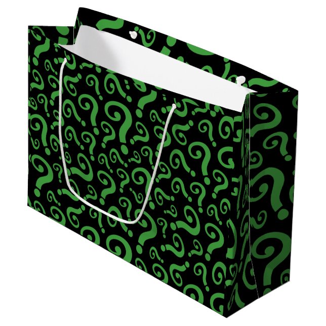 Grand Sac Cadeau Marque d'interrogation verte (Devant Angle)