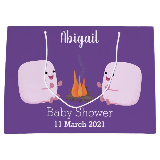 Grand Sac Cadeau Marshmallows mignons roses par dessin animé sur le (Devant)