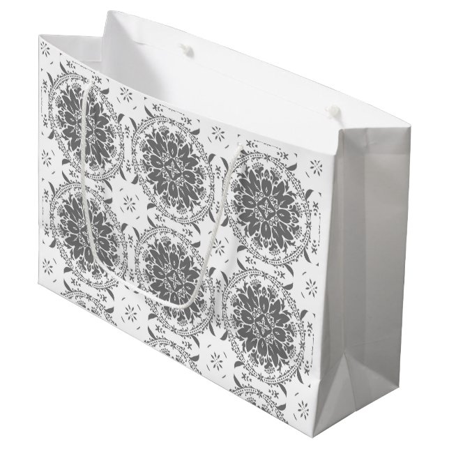 Grand Sac Cadeau Masque d'ornement de folklore blanc et gris (Devant Angle)