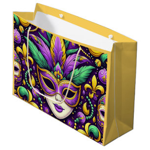 Grand Sac Cadeau Masque Mardi Gras/perles/fleur de lis