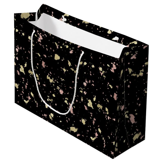 Grand Sac Cadeau Matte Gold et Rose Gold Flakes Noir (Devant Angle)