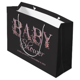 Grand Sac Cadeau Mauve rose Élégant Floral Chic Baby shower fille