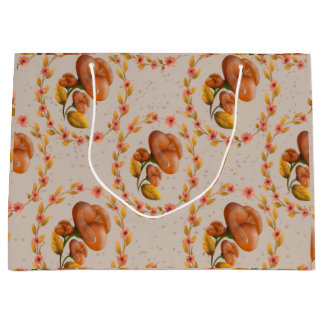 Grand Sac Cadeau Mediterranean floral wreath pattern warm orange fl