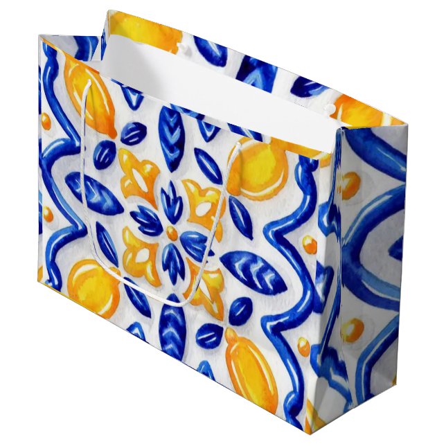 Grand Sac Cadeau Mediterranean Lemon Blossom Ceramic Hand Painted  (Devant Angle)