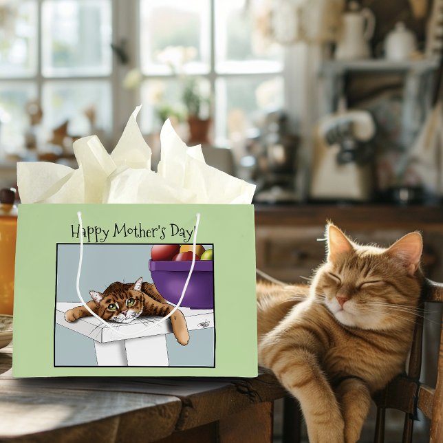 Grand Sac Cadeau Meilleure Maman Chat Chaton Tabby Douce Fête des M (Créateur téléchargé)