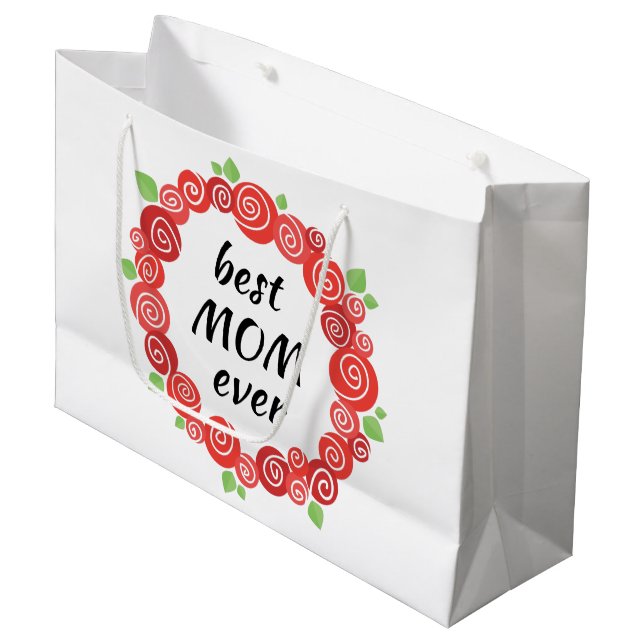 Grand Sac Cadeau Meilleure maman jamais roses rouges wath printemps (Devant Angle)