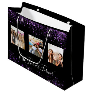 Grand Sac Cadeau Meilleurs amis photo noir violet parties scintilla