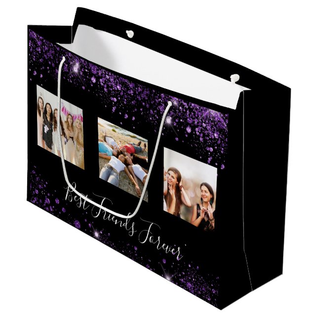 Grand Sac Cadeau Meilleurs amis photo noir violet parties scintilla (Devant Angle)