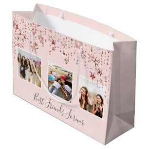 Grand Sac Cadeau Meilleurs amis photo rose or rose étoiles annivers