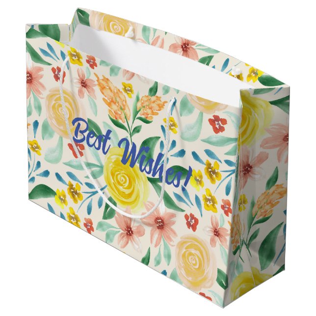 Grand Sac Cadeau Meilleurs souhaits aquarelle floral (Dos Angle)