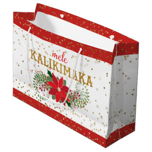 Grand Sac Cadeau Mele Kalikimaka Gold Parties scintillant Poinsetti